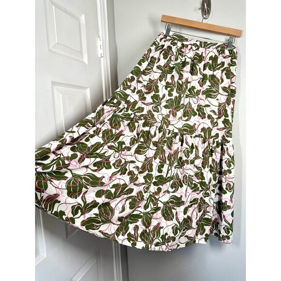 NWT Parker Floral Tiered Midi Skirt Egret White Green Pink Sz 2 Spring Boho New - Picture 6 of 13